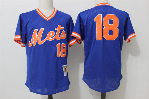 Mitchell and Ness New York Mets #18 Darryl Strawberry Blue MLB Jersey