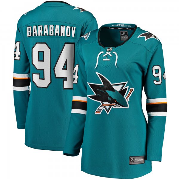 Women's San Jose Sharks Alexander Barabanov Fanatics Teal Home Breakaway Player Jersey