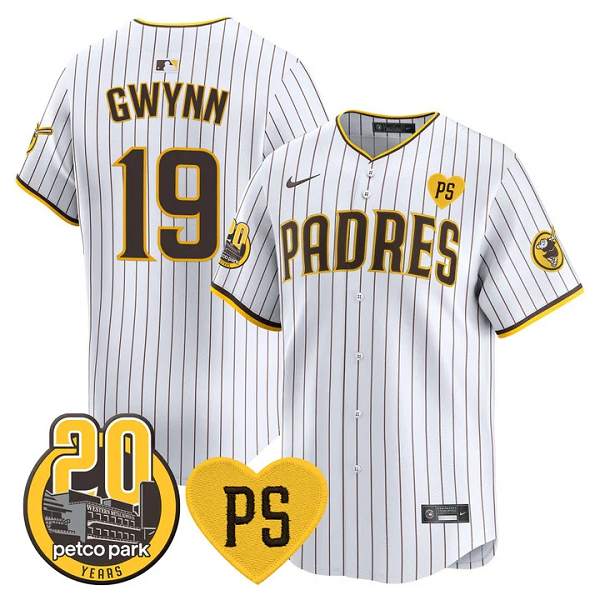 Men's San Diego Padres #19 Tony Gwynn For Peter & Petco Park 20th Patch Vapor Premier Limited All Stitched Cool Base Jersey