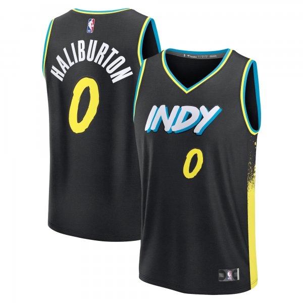 Men's Unisex Indiana Pacers #0 Tyrese Haliburton Black 2023/34 Fast Break City Edition Jersey