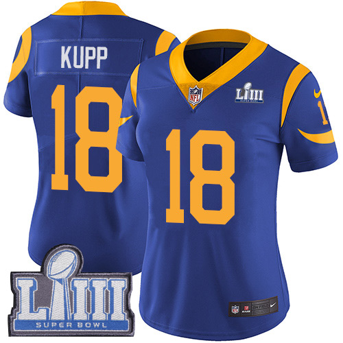 Nike Los Angeles Rams #18 Cooper Kupp Royal Blue Alternate Super Bowl LIII Bound Women's Stitched NFL Vapor Untouchable Limited Jersey