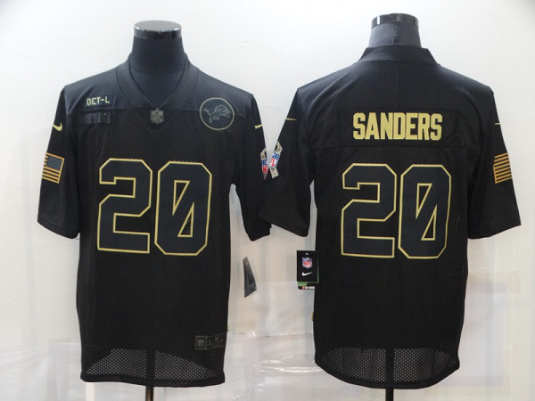 Men's Detroit Lions #20 Barry Sanders Black 2020 Salute To Service Stitched NFL Nike Limited Jersey