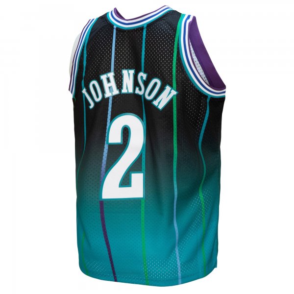 Men's Charlotte Hornets Larry Johnson Mitchell & Ness Teal/Black 1992/93 Hardwood Classics Fadeaway Swingman Player Jersey