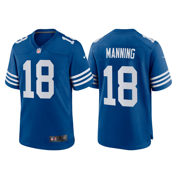 Men's Indianapolis Colts #18 Peyton Manning 2021 Royal Throwback Limited Retired Player NFL Jersey