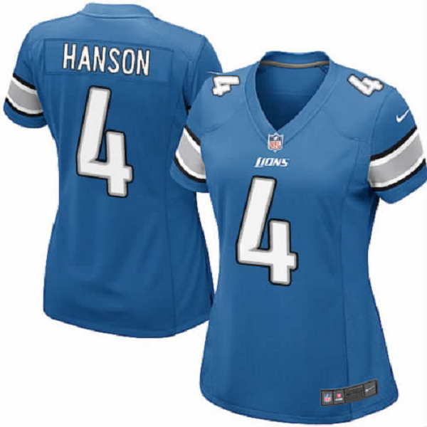 Women's Nike Detroit Lions #4 Jason Hanson Blue NFL Stitched Jersey