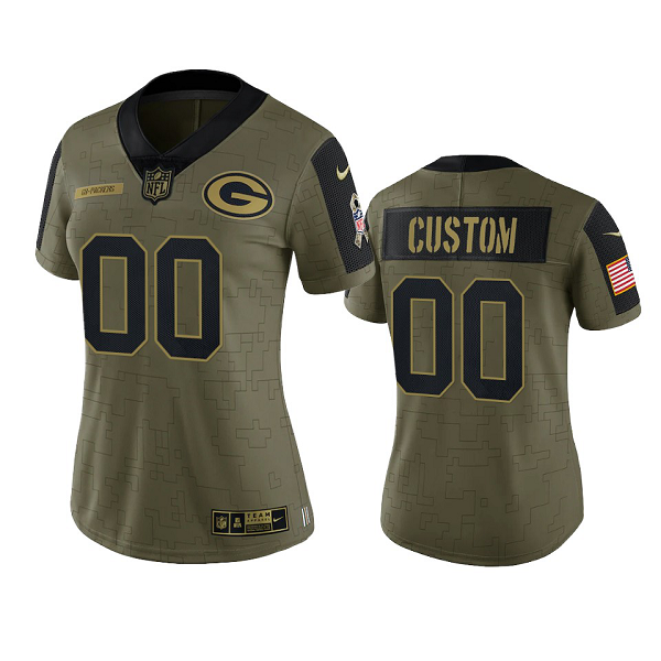 Women's Green Bay Packers Custom Olive 2021 Salute To Service Limited NFL Jersey