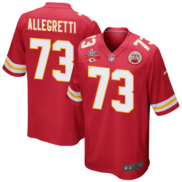 Nick Allegretti #73 Kansas City Chiefs Super Bowl LVII Champions 3 Stars Men's Game Red NFL Jersey