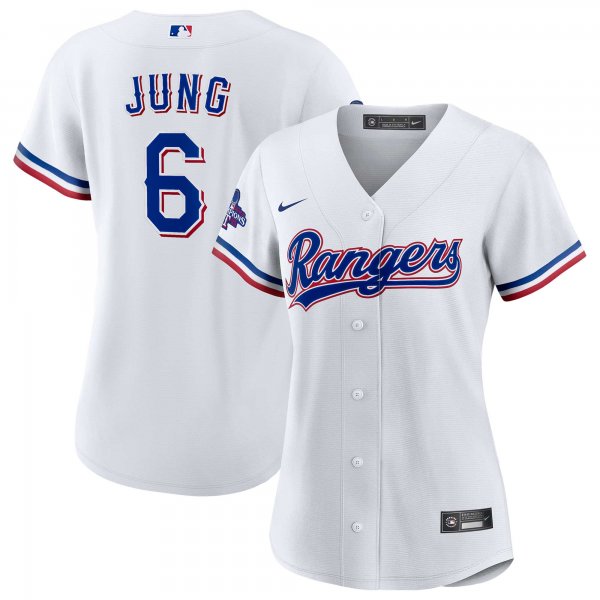 Women's Texas Rangers #6 Josh Jung Nike White Home 2023 World Series Champions Replica Player Jersey