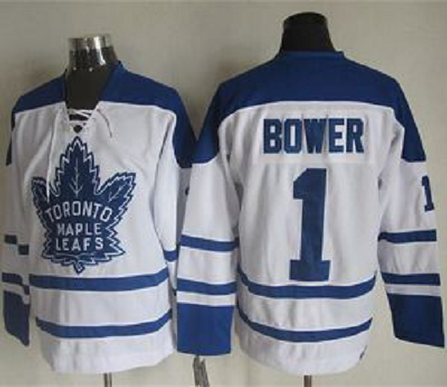 Toronto Maple Leafs #1 Johnny Bower White CCM Throwback Winter Classic Stitched NHL Jersey