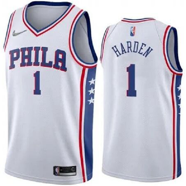 Men's Philadelphia 76ers #1 James Harden Association Edition White Jersey