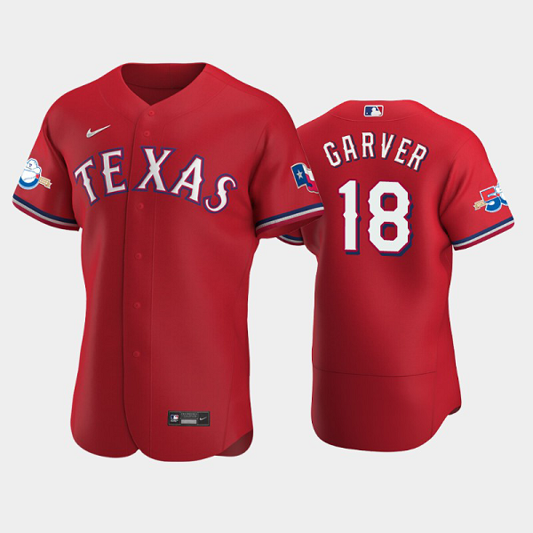 Men's Texas Rangers #18 Mitch Garver Alternate Scarle 50th Anniversary MLB Flex Base Jersey