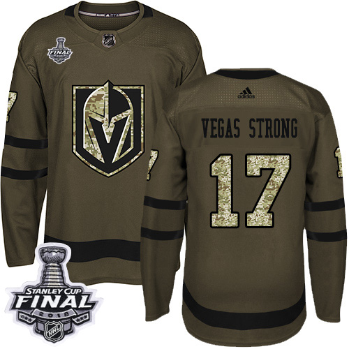 Adidas Golden Vegas Golden Knights #17 Vegas Strong Green Salute to Service 2018 Stanley Cup Final Stitched NHL Jersey