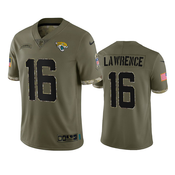 Jacksonville Jaguars Trevor Lawrence Olive 2022 Salute To Service Limited Jersey #16