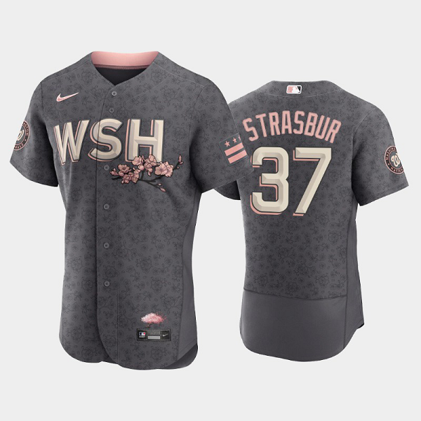 Men's Washington Nationals #37 Stephen Strasburg Bloom Gray 2022 City Connect MLB Jersey