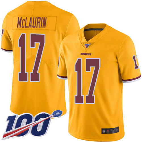 Men's Washington Redskins #17 Terry McLaurin Gold Stitched NFL Limited Rush 100th Season Jersey