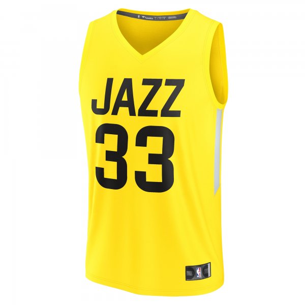 Men's Utah Jazz Johnny Juzang Fanatics Yellow Fast Break Replica Player Jersey - Icon Edition