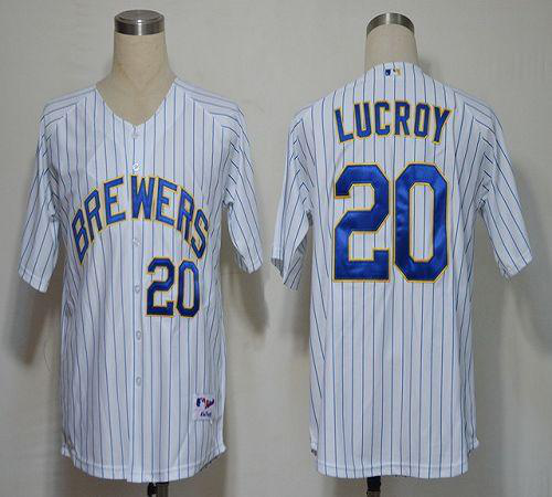 Milwaukee Brewers #20 Jonathan Lucroy White (blue strip) Stitched MLB Jersey