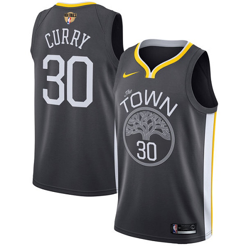 Men's Nike Golden State Warriors #30 Stephen Curry Black The Finals Patch Swingman Statement Edition NBA Jersey