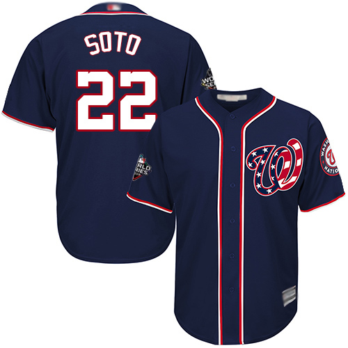 Women's Washington Nationals #22 Juan Soto Navy Blue New Cool Base 2019 World Series Bound Stitched MLB Jersey