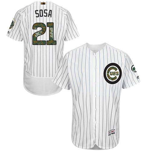 Chicago Cubs #21 Sammy Sosa White(Blue Strip) Flexbase Collection 2016 Memorial Day Stitched MLB Jersey