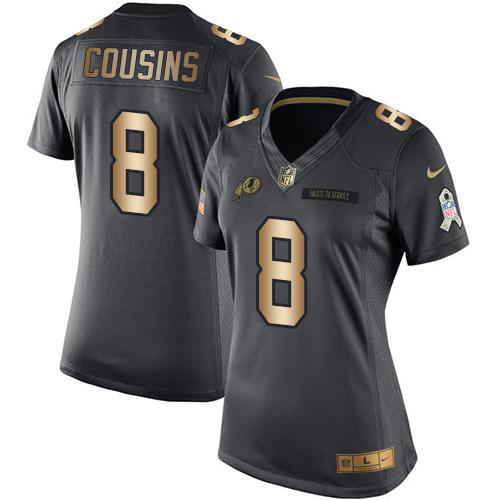 Nike Washington Redskins #8 Kirk Cousins Black Women's Stitched NFL Limited Gold Salute to Service Jersey