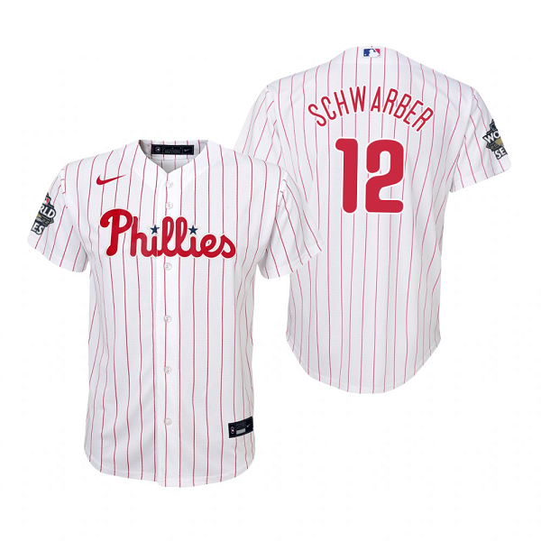 Youth Philadelphia Phillies Kyle Schwarber White 2022 World Series Cool Base Jersey