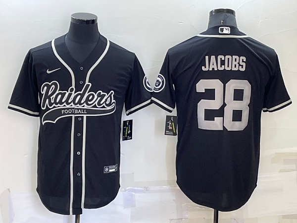 Men's Las Vegas Raiders #28 Josh Jacobs Black Stitched Baseball Cool Base Jersey