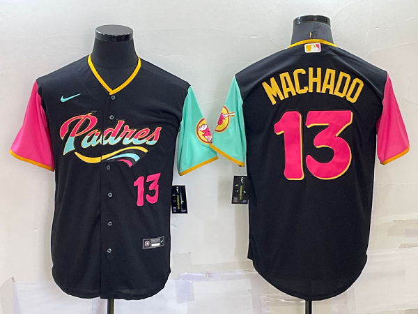 Men's San Diego Padres #13 Manny Machado 2022 City Connect Cool Base MLB Jersey - Black