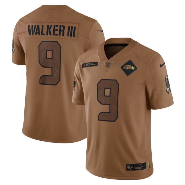 Men's Seattle Seahawks #9 Kenneth Walker III Nike Brown 2023 Salute To Service Limited Jersey