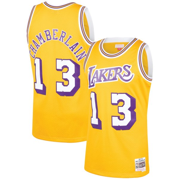 Men's Los Angeles Lakers Wilt Chamberlain Mitchell & Ness Gold 1971/72 Hardwood Classics Swingman Jersey