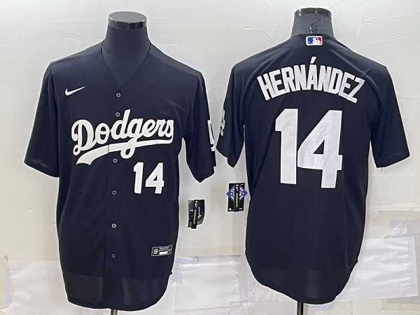 Men's Nike Los Angeles Dodgers #14 Enrique Hernandez Black Stitched Cool Base MLB Jersey