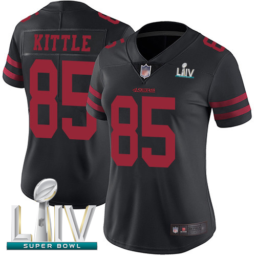 San Francisco 49ers #85 George Kittle Black Alternate Super Bowl LIV Bound Women's Stitched NFL Vapor Untouchable Limited Jersey