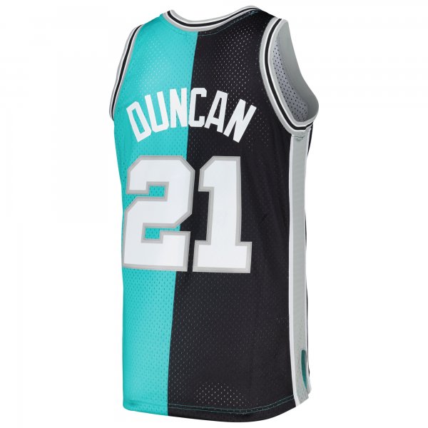 Men's San Antonio Spurs Tim Duncan Mitchell & Ness Black/Teal Hardwood Classics 1998/99 Split Swingman Jersey