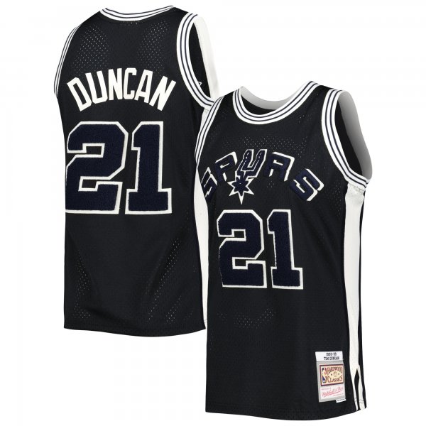 Men's San Antonio Spurs Tim Duncan Mitchell & Ness Black 1998/99 Hardwood Classics Off-Court Swingman Jersey