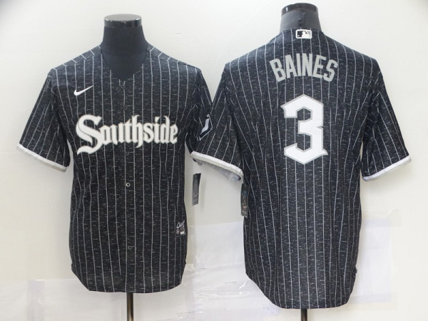 Men's Nike Chicago White Sox #3 Harold Baines Black MLB 2021 City Connect Cool Base Jersey