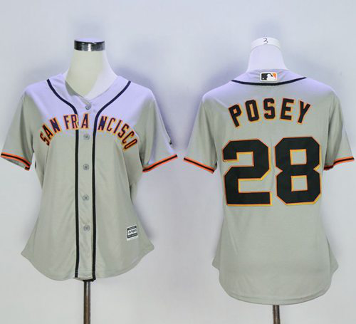 San Francisco Giants #28 Buster Posey Grey Women's Road Stitched MLB Jersey