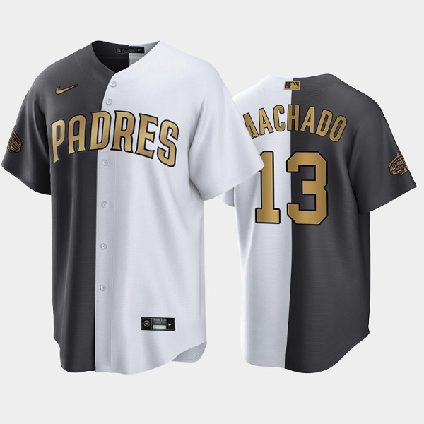 Men's San Diego Padres #13 Manny Machado White Charcoal 2022 MLB All-Star Game Split Jersey