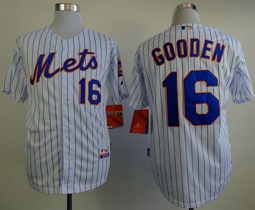 New York Mets #16 Dwight Gooden White(Blue Strip) Home Cool Base Stitched MLB Jersey