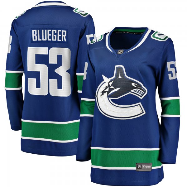 Women's Vancouver Canucks Teddy Blueger Fanatics Blue Home Breakaway Player Jersey