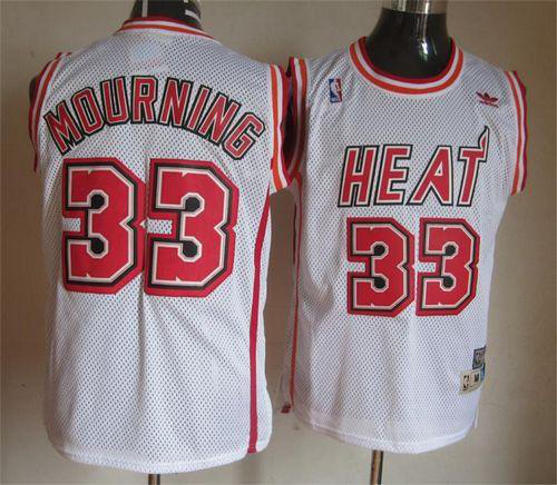 Men's Miami Heat #33 Alonzo Mourning White Throwback Stitched NBA Jersey