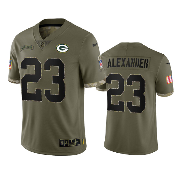 Green Bay Packers Jaire Alexander Olive 2022 Salute To Service Limited Jersey #23