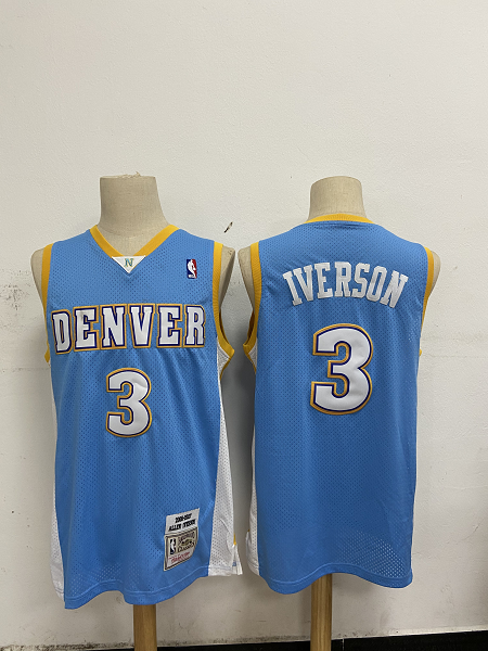 Men's Denver Nuggets #3 Allen Iverson Mitchell & Ness 2006-07 Hardwood Classics Light Blue NBA Jersey