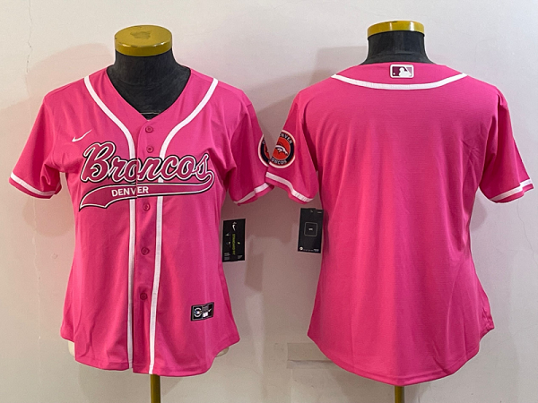 Women's Denver Broncos Blank Pink Stitched Baseball Cool Base Jersey