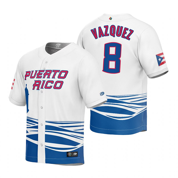 Puerto Rico Baseball Christian Vazquez White 2023 World Baseball Classic Jersey