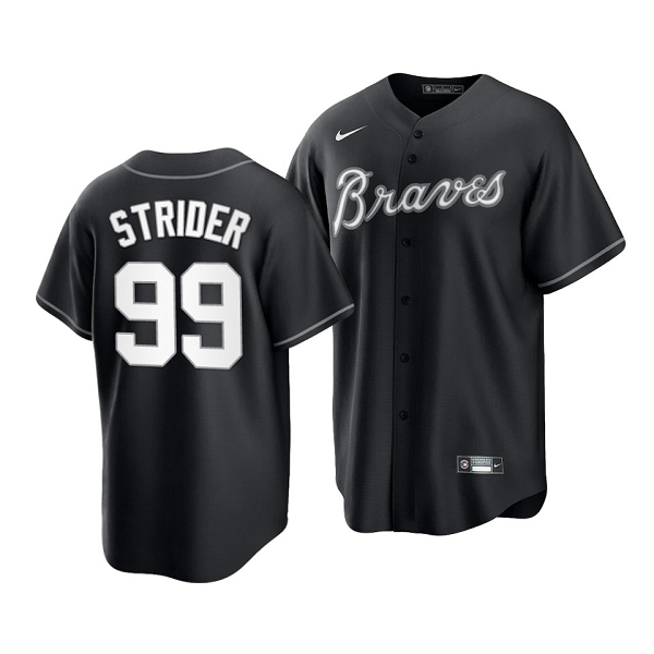 Youth Atlanta Braves #99 Spencer Strider Black White Cool Base Official Jersey