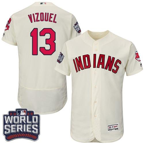 Cleveland Indians #13 Omar Vizquel Cream Flexbase Collection 2016 World Series Bound Stitched MLB Jersey