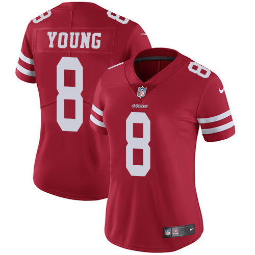 Nike San Francisco 49ers #8 Steve Young Red Team Color Women's Stitched NFL Vapor Untouchable Limited Jersey