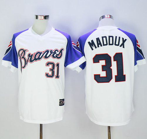 Mitchell And Ness 1973 Atlanta Braves #31 Greg Maddux White Throwback Stitched MLB Jersey