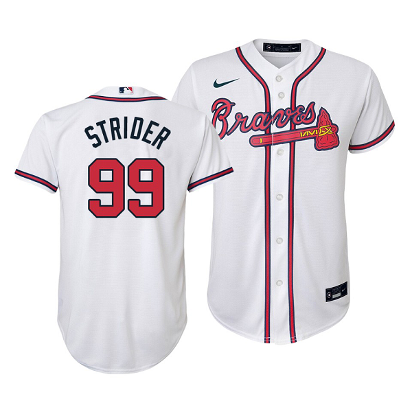 Youth Atlanta Braves #99 Spencer Strider White Cool Base Home Jersey