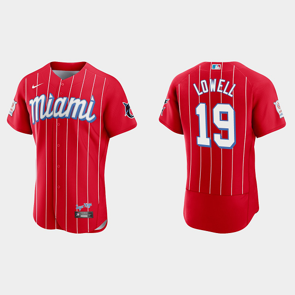 Men's Miami Marlins #19 Mike Lowell Red 2021 MLB City Connect Flex base Jersey